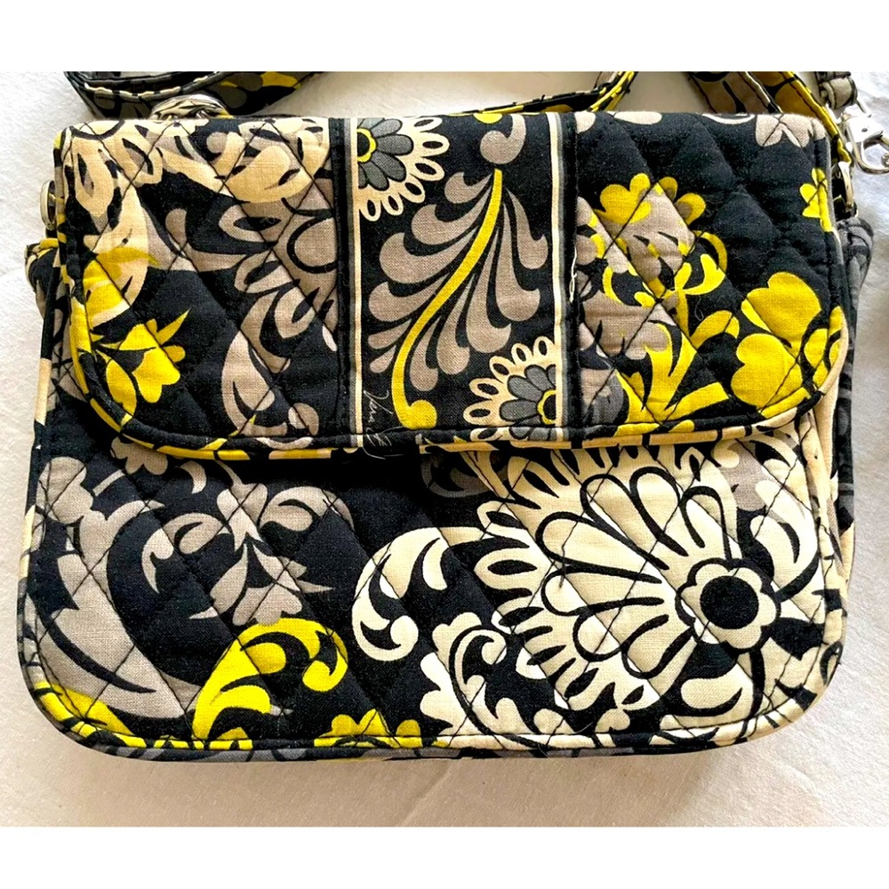 Vera Bradley Baroque Flap Crossbody Purse Black Gray Yellow‎ Floral bag